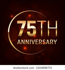 75th Anniversary logo design with golden number and text for anniversary celebration event, invitation, wedding, greeting card, banner, poster, flyer, brochure, book cover. Logo Vector Template