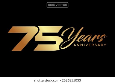 75º aniversário logotipo cor de ouro no fundo preto para celebração. Design decorativo vetorial