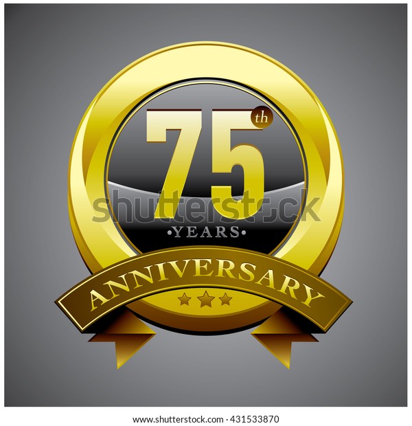 75th Anniversary Logo Gold Ribbon Anniversary Stock Vector (Royalty ...