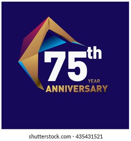 75th anniversary logo with gold shape modern looks. Anniversary signs illustration. Gold anniversary logo design and illustration