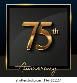 75th anniversary logo golden colored isolated on black background, vector design for greeting card and invitation card.