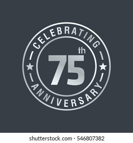 75th anniversary logo, vector celebration design with ring on grey background.