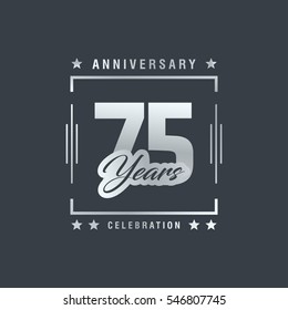 75th anniversary logo, vector celebration design with rectangle on grey background.
