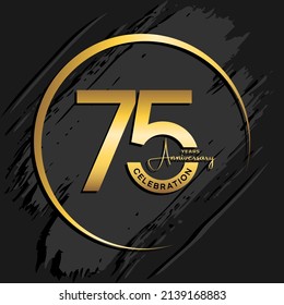 75th anniversary logotype. Anniversary celebration template design with golden ring for booklet, leaflet, magazine, brochure poster, banner, web, invitation or greeting card. Vector illustrations.