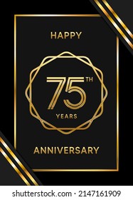 Logotipo del 75 aniversario. Diseño de planilla de celebración del aniversario con anillo de oro para folletos, folletos, revistas, póster de folleto, banner, web, invitación o tarjeta de saludo. Ilustraciones vectoriales.