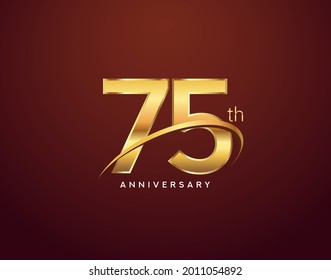 75th anniversary logotype golden color with swoosh, isolated on elegant background for anniversary celebration event.