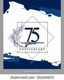 75th Anniversary logotype with hand drawn background blue color for celebration event, wedding, greeting card, and invitation.
