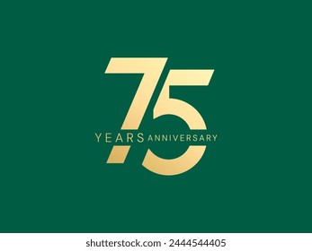 75th Anniversary luxury gold celebration with overlapping number logo typography vector design concept. Seventy-five years anniversary gold logo template for celebration event, business, web, ads.