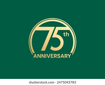 75th Anniversary luxury gold celebration with Gold Circle Frame logo typography vector design concept. Seventy-five Years anniversary gold template for celebration event, business, greeting, web.