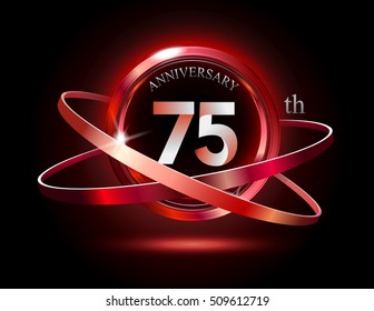 75th anniversary with shiny red ring on black background