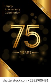 75th Anniversary template design with double line numbers. Golden anniversary template. Vector