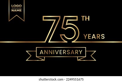 75th Anniversary template design with gold color for celebration event, invitation, banner, poster, flyer, greeting card. Line Art Design, Vector Template