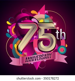 75Th anniversary wreath ribbon logo, geometric background