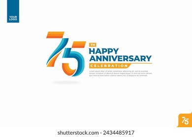 75th happy anniversary celebration with orange and turquoise gradations on white background.