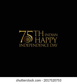 75th Indian Happy Independence Logo, Typographic emblems Black background, An inscription in English "75th Indian Happy Independence Day" Vector illustration, Ashoka Wheel, Gold