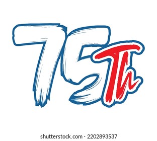 75.ª ilustración de arte vectorial de recuento de números ordinales con asombroso tipo de letra sobre el borde rojo azul sobre el fondo blanco