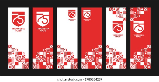 75th Republic of Indonesia Anniversary. Dirgahayu Indonesia, Indonesia Maju (Translated: Long Live and Forward Indonesia). August 17. Vector Logo and Pattern. Banner Design Template.