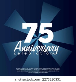 75th year anniversary celebration vector template design illustration with white text elegant blue shiny background.	