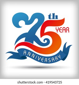 75th Year anniversary design logo with blue ribbon