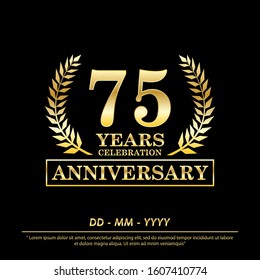75th years anniversary celebration emblem. anniversary elegance golden awards logo isolated on black background, vector illustration template design for web, celebration greeting and invitation card
