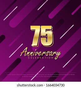 75th years anniversary celebration emblem. anniversary elegance golden logo on gradient geometric shape background, vector illustration template design for web, flyers, greeting card & invitation card