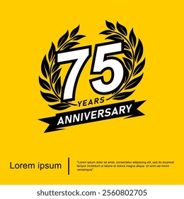 75th years anniversary celebration emblem. anniversary logo isolated with laurel wreath and ribbon. vector illustration template design for web, flyers, poster, invitation card or greeting card