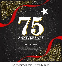75th years anniversary celebration emblem. elegant anniversary logo isolated with red ribbon and stars twinkle sparkle. vector illustration template design for web, flyers, poster, invitation card