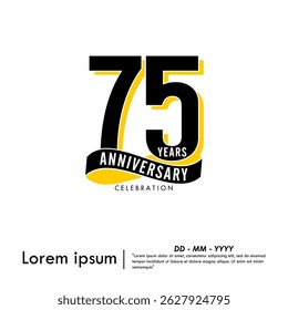 75th years anniversary celebration emblem. modern anniversary logo isolated with infinity circle ribbon on white background. vector illustration template design for web, flyers, poster, greeting card