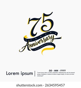 75th years anniversary celebration emblem. elegant anniversary logo isolated with ribbon on white background. vector illustration template design for web, flyers, poster, greeting card