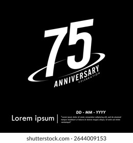 75th years anniversary celebration emblem. congratulations anniversary logo isolated with oval ring. black and white tone. vector illustration template design for web, flyers, poster, greeting card