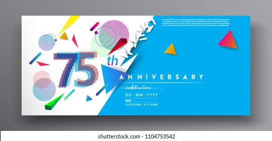 75th years anniversary logo, vector design birthday celebration with colorful geometric background and circles shape.