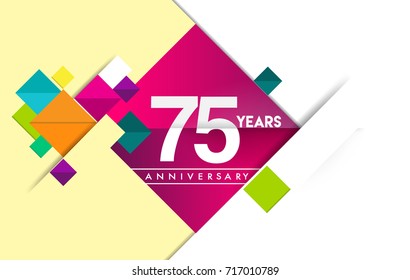 75th years anniversary logo, vector design birthday celebration with colorful geometric background and circles shape.