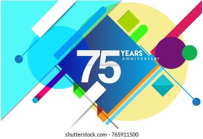 75th years anniversary logo, vector design birthday celebration with colorful geometric isolated on white background.