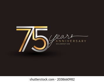 75th years anniversary logotype with multiple line silver and golden color isolated on black background for celebration event.