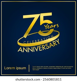 75th years elegant anniversary celebration emblem. golden anniversary logo isolated with oval ring on dark blue background. vector illustration template design for web, flyers, poster, greeting card