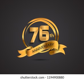 76 anniversary template design golden color with ribbon and ring memorial celebration event
