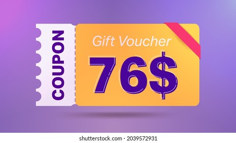 76$ coupon promotion sale for website, internet ads, social media. Big sale and super sale coupon code $76 discount gift voucher with coupon vector illustration summer offer ends weekend holiday