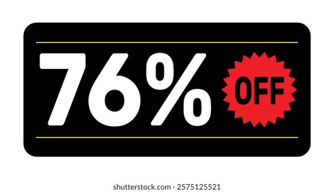 76% discount tag. icon vector Black, white and rad rectangular shape