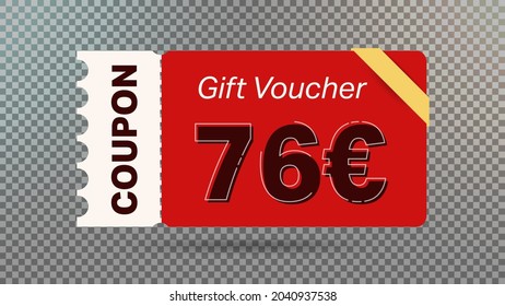 76 euro coupon promotion sale for website, internet ads, social media.Big sale and super sale coupon code euro 76 discount gift voucher coupon vector illustration summer offer ends weekend