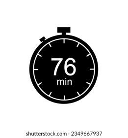 76 minutes timer, 76 min stopwatch or countdown icon.