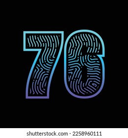 76 Number Fingerprint Logo Design Template Inspiration, Vector Illustration.
