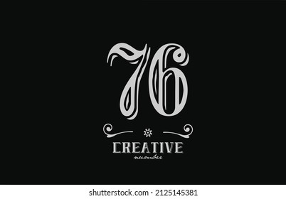 76 number logo icon with black and white colors. Creative vintage template for business and company