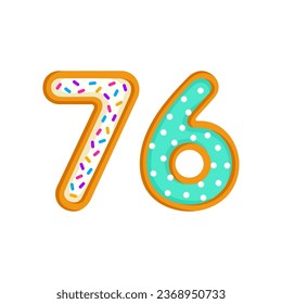 76 number sweet glazed doughnut vector illustration