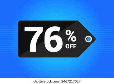 76% off. Black and blue tag with Seventy six percent discount. Shopping concept vector. Vector illustration.
