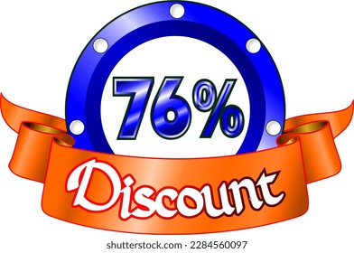 76% off, blue disk and orange ribbon, vector illustration for wholesale and retail, illustrative art, beautiful illustration, vector. God is good!