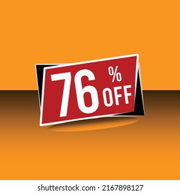 76% off, marketing,sale, deal, banner with orange to yellow background with gradient. White writing on red balloon.