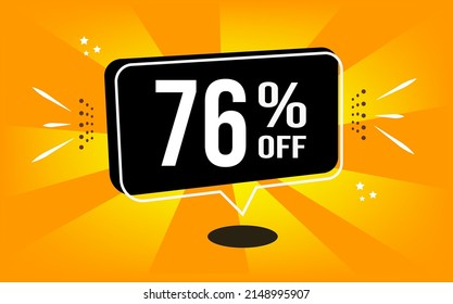76% off. Orange banner with black balloon and special buy and sell offer
