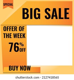 76% off. Orange and yellow. Folded paper style. Bottomless. ideal for promotions and offers