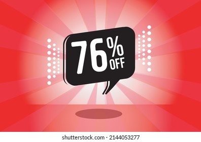 76% off. red banner with seventy six percent discount on a black balloon for mega big sales.