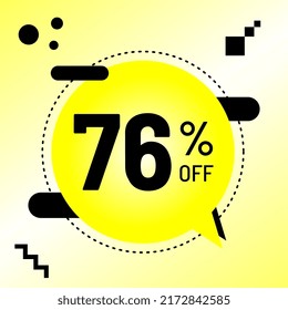 76 percent off, big promotion, yellow balloon black detail